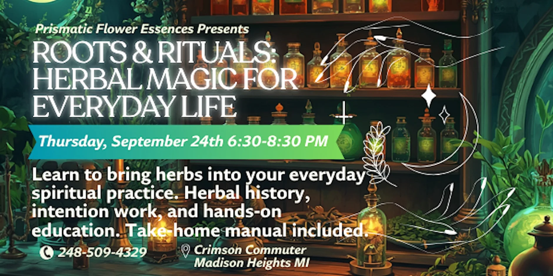 Roots & Rituals: Herbal Magic for Daily Life, Prismatic Flower Essences event at Crimson Commuter in Madison Heights, MI, Sep 24, 2026