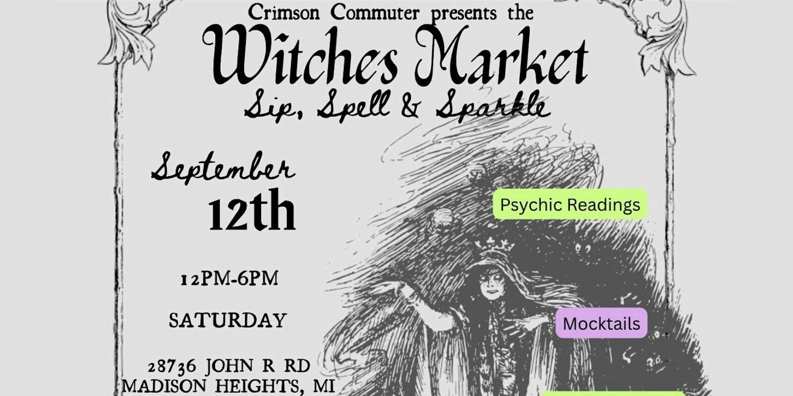 Witches Market, Prismatic Flower Essences event at Crimson Commuter in Madison Heights, MI, Sep 12, 2026