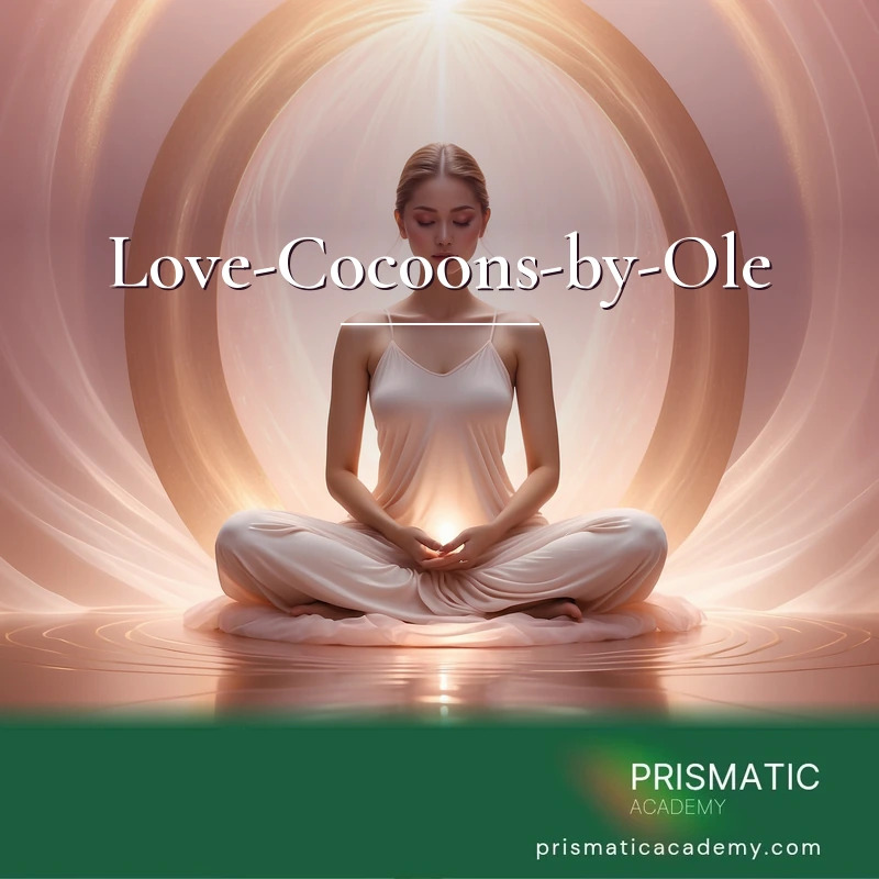 Love-Cocoons-by-Ole distance Reiki attunement, an egg-shaped luminous cocoon of unconditional love enveloping a person's aura, a protective rose-gold shield of light t by Prismatic Flower Essences